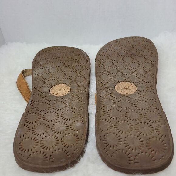 UGG Bennison II Brown Solid Leather Comfort  Flip Flop Sandal Shoes Size 14